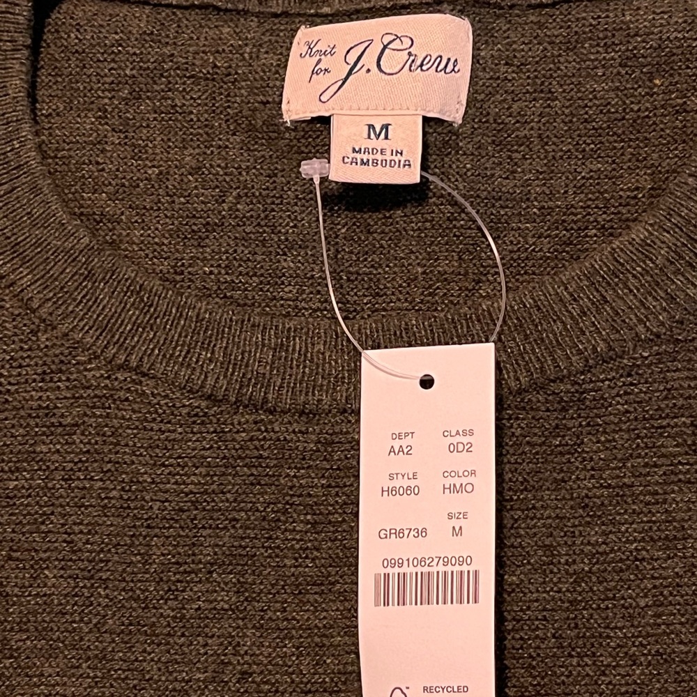 Nwt J Crew men’s cotton army green sweater medium - Picture 3 of 7